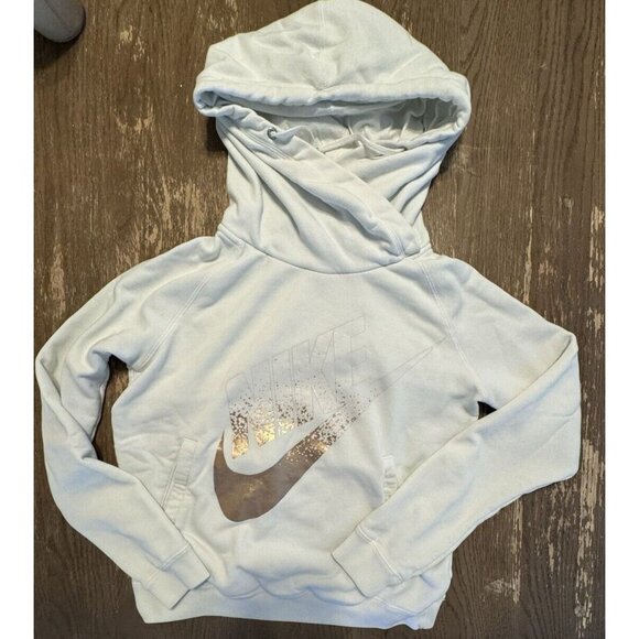 Nike womens White Rose Gold Cowl Neck Running Hoodie Sweatshirt Size Medium - Picture 4 of 12
